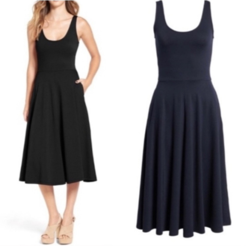 Leith Black Sleeveless Fit and Flare Midi Dress Size XS